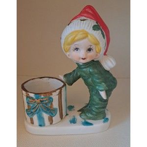VTG 1978 Christmas Candle Holder Porcrlian Luvkins Elf